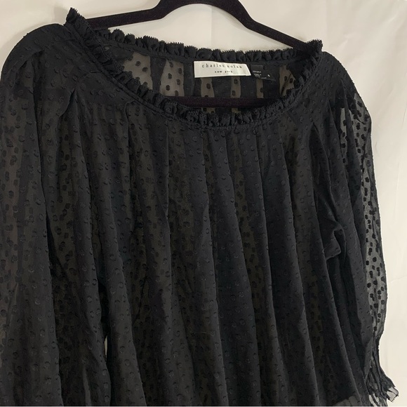 Charles Nolan Sheer Polka-Dot Silk Blouse, size 4 - Picture 3 of 10